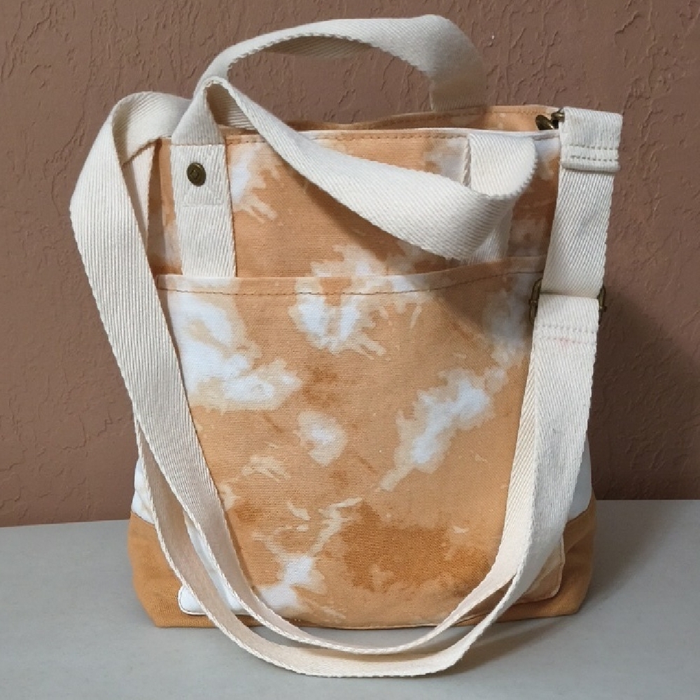 Thirty-One Tan and Cream Canvas Window Shopper Tote Bag